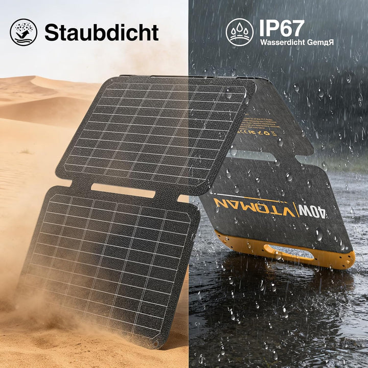 VTOMAN VS40 Tragbares Solarpanel 40W 13,9V, 25% Wirkungsgrad Faltbar | Solarpanel / IP67 Wasserdicht