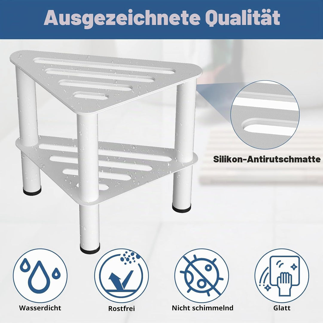 Rostfreier-Eck-Duschfusshocker, Duschfussstützenbank mit Ablagefach für Innendusche, 36CM Höhe, 350K