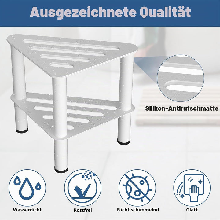 Rostfreier-Eck-Duschfusshocker, Duschfussstützenbank mit Ablagefach für Innendusche, 36CM Höhe, 350K