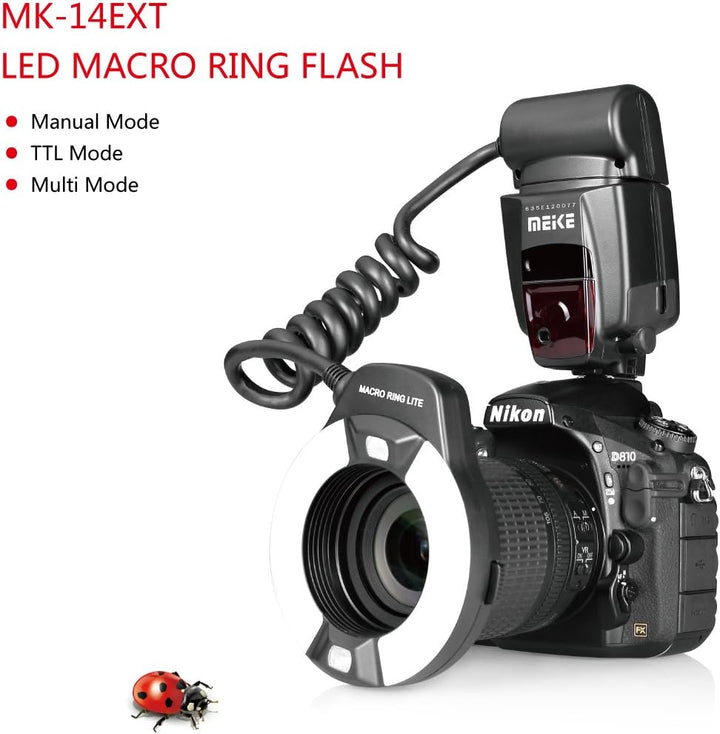 Meike MK-14EXT-N E-TTL Makro LED Ringblitz mit LED AF Assist Lampe für Nikon DSLR Kamera