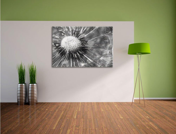 Pusteblume Kohle Effekt, Format: 100x70 auf Leinwand, XXL riesige Bilder fertig gerahmt mit Keilrahm