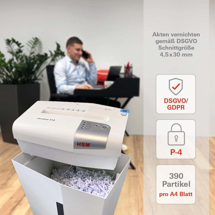 HSM shredstar X10 Aktenvernichter, Sicherheitsstufe P-4, 10 Blatt (Partikelschnitt) mit CD-Schredder
