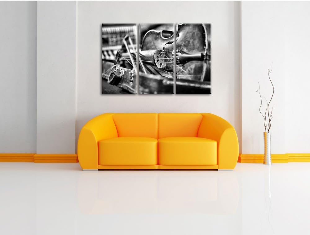 Pixxprint Alte Violine als Leinwandbild/Grösse: 3 Teilig (120x80 cm) cm/Wandbild/Kunstdruck/fertig b