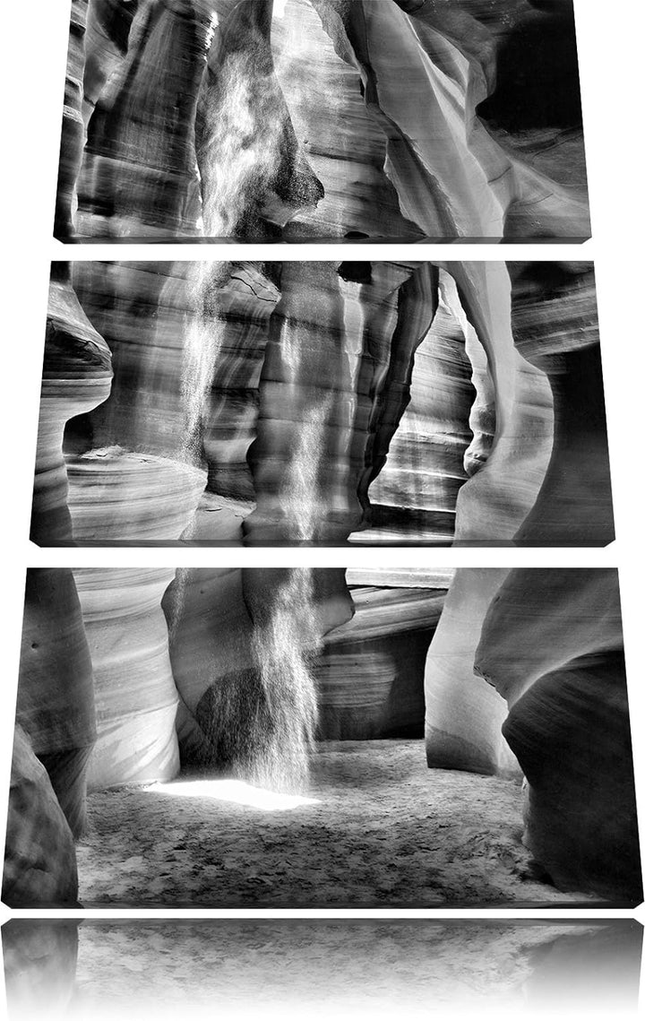 Pixxprint Monocrome, Sand rieselt im Antelope Canyon 3-Teiler Leinwandbild 120x80 Bild auf Leinwand