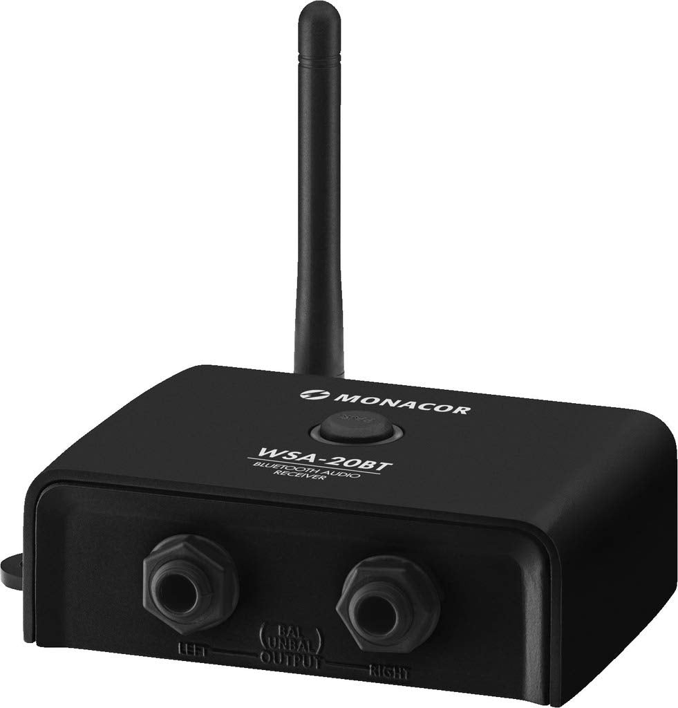 MONACOR WSA-20BT Bluetooth-Audio-Empfänger für die Musik-Wiedergabe von mobilen Zuspielgeräten, schw