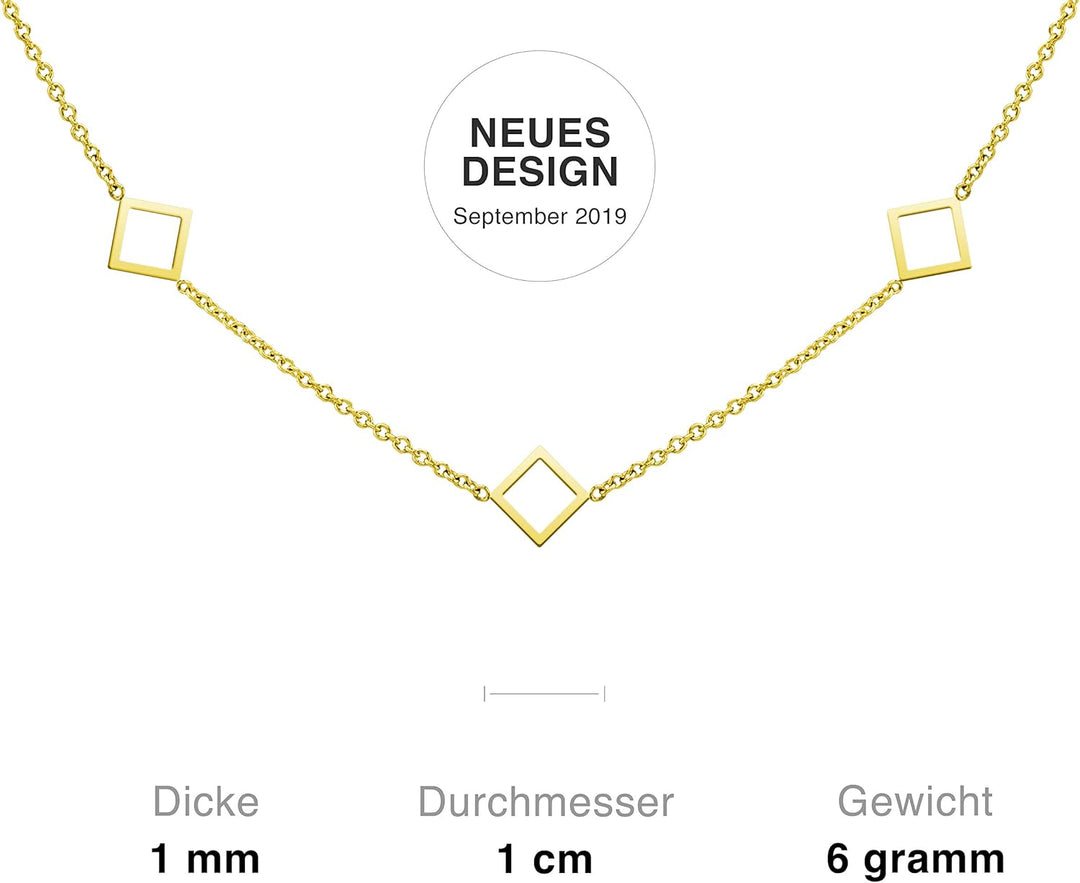BAFFOS® Halskette für Frauen - Stanz Raute Plättchen Kette Damen aus widerstandsfähigem Edelstahl in