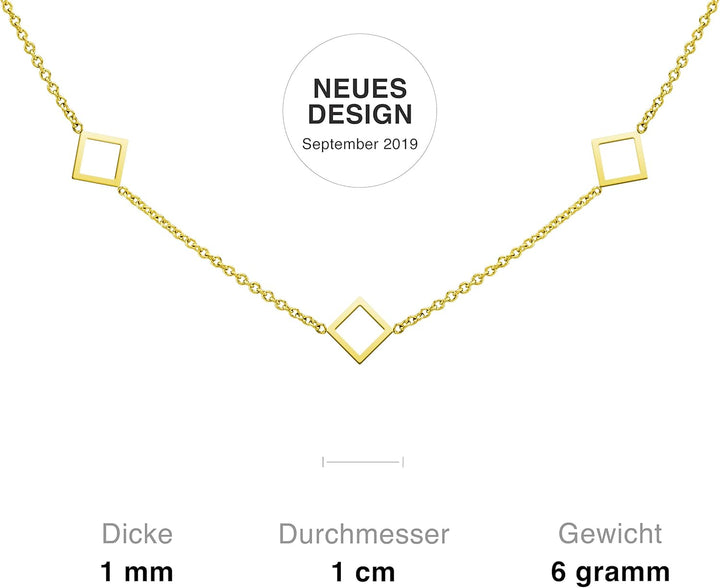 BAFFOS® Halskette für Frauen - Stanz Raute Plättchen Kette Damen aus widerstandsfähigem Edelstahl in