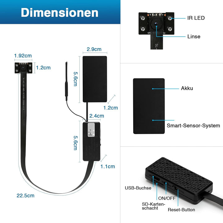 WIWACAM 4K Mini Kamera WLAN für Nistkästen, mit live übertragung auf Handy, Nachtsicht, Akku, SD-Kar