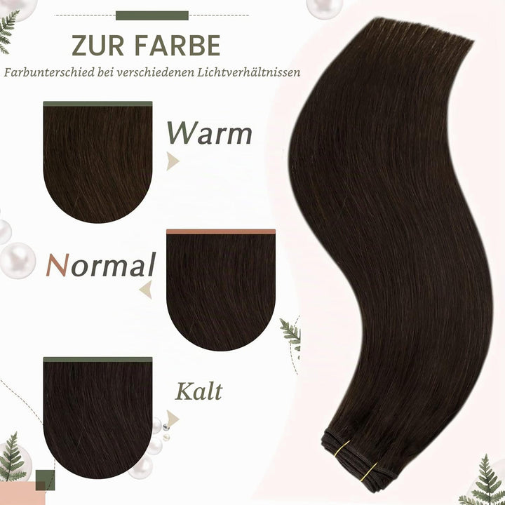 RUNATURE Tressen Echthaar 50cm Braun Echte Haare 100g Echthaar Tressen Zum Einnähen Dunkelbraun Haar