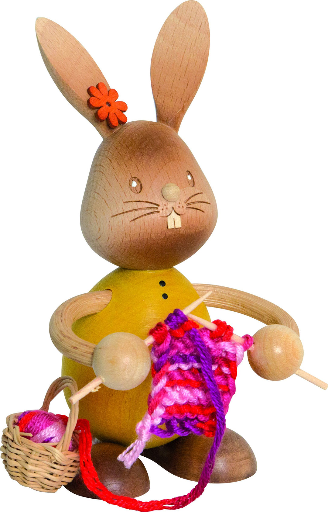 Drechslerei Kuhnert - Osterdekoration / Osterhase - Stupsi Hase mit Strickzeug - 12cm - aus Holz - M