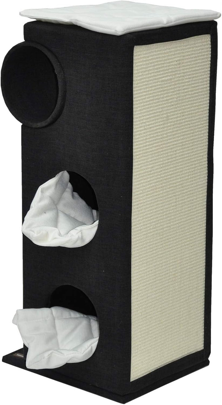 nanook Katzen Kratztonne Kratzbaum Kratzmöbel Sisaltonne - schwarz - mit XXL Kratzbrett und Kratzsta