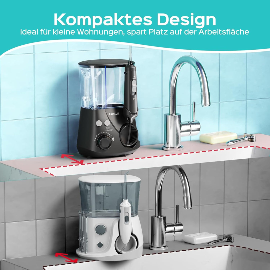 COSLUS E2 Munddusche Elektrisch Professional Zähne: 2 Modi & 12 Druckstufen –600ml Wassertank Zahndu