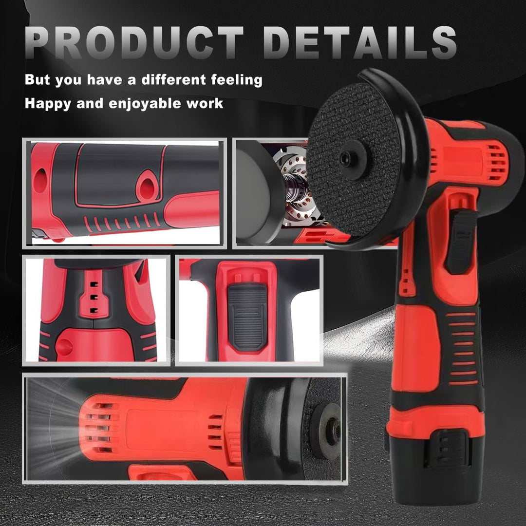 Mini Akku-Winkelschleifer, Multifunktional Doppelbatterie Akku Flex mit Leistungsstarker Motor, 7 Sc