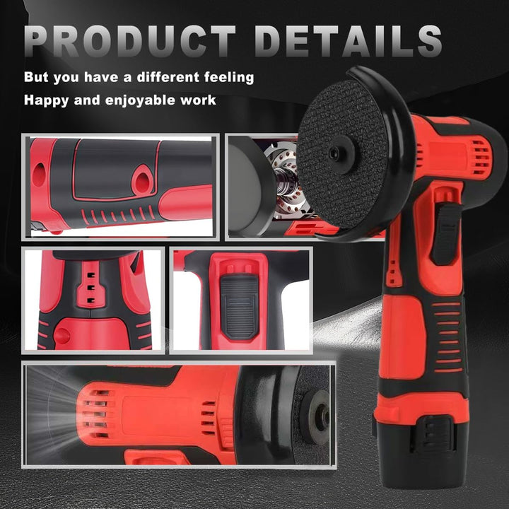 Mini Akku-Winkelschleifer, Multifunktional Doppelbatterie Akku Flex mit Leistungsstarker Motor, 7 Sc