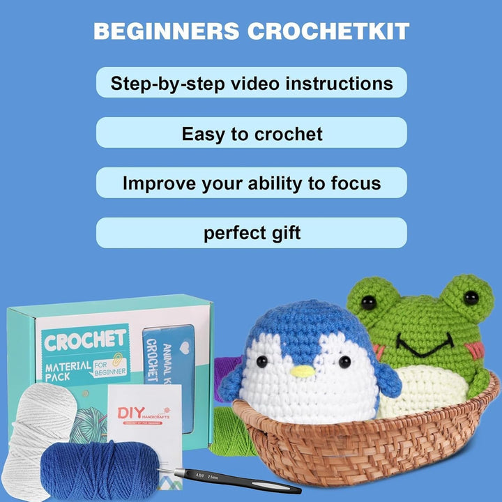 7CDXD Häkelset für Anfänger, DIY Häkelset, Häkeltier-Sets für Anfänger, mit Video-Tutorial, Häkel-St