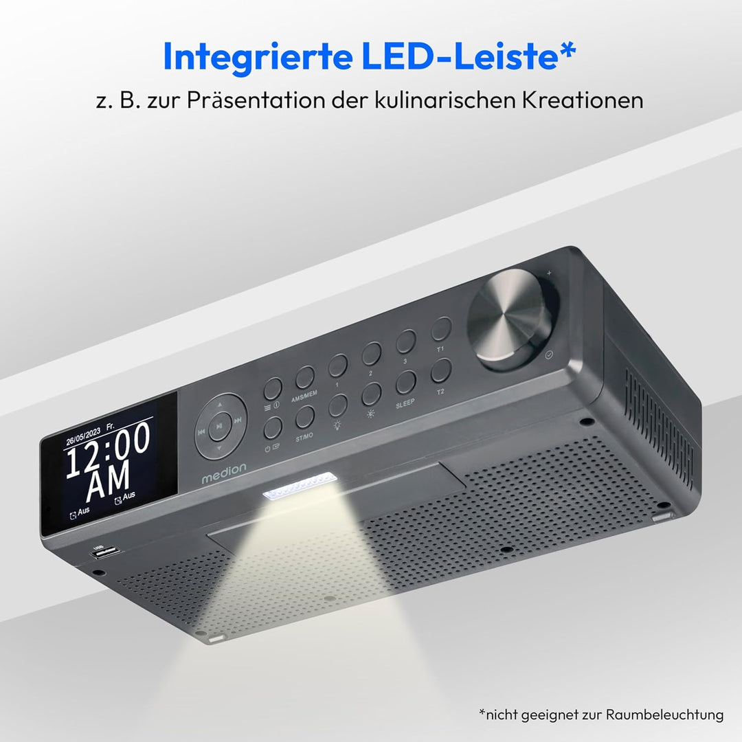 MEDION P66750 Küchen Unterbauradio (DAB+ Küchenradio, PLL UKW Radio, dimmbares TFT Farbdisplay, Koch