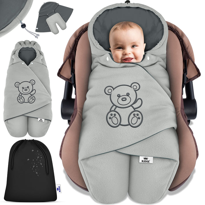 KIDIZ® Baby Einschlagdecke Babyschale Winter Herbst Babydecke mit Tasche Universal Fusssack kompatib