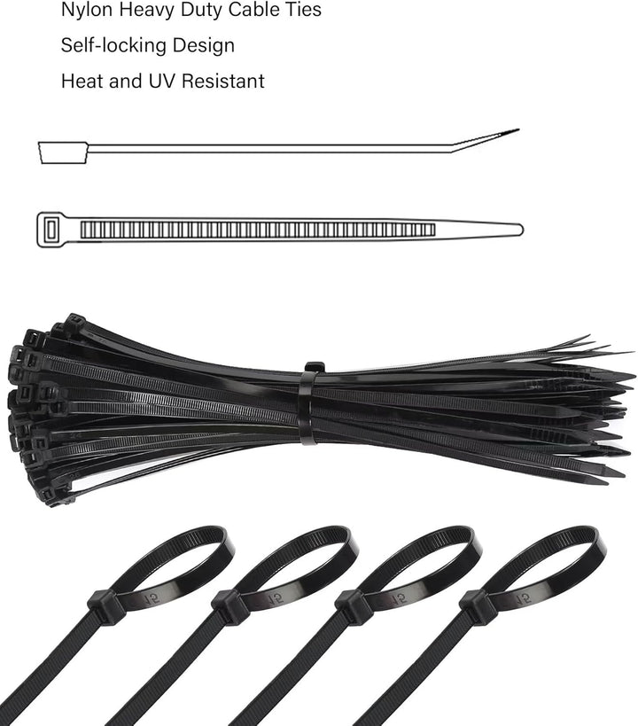 Dicke Kabelbinder, strapazierfähig, 450 mm x 7,6 mm, starke grosse Kabelbinder, schwarz mit 22 kg Zu