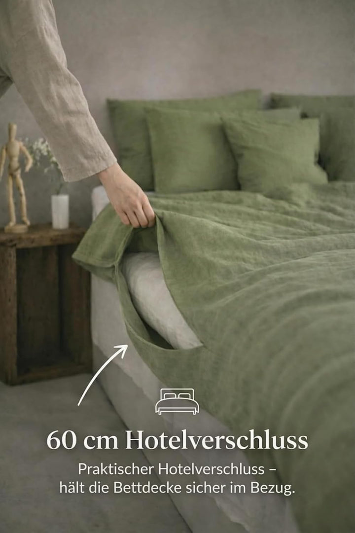 Ger3as Leinen Bettwäsche Set 100% Natur Leinen Stonewashed, Naturfaser Leinen, mit Hotelverschluss (