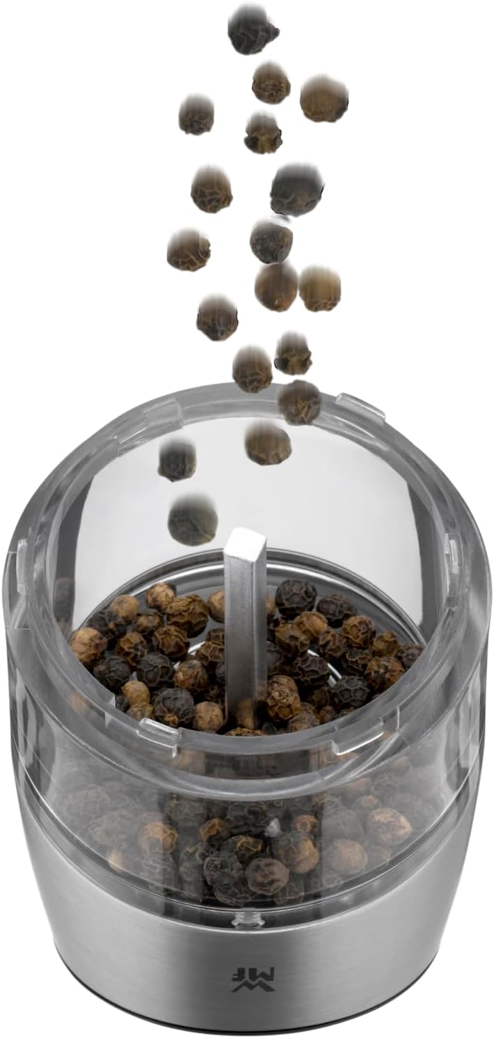 WMF Elektrische Kippmühle Set 2-teilig, 20 cm, Salz und Pfeffermühle elektrisch, unbefüllt Cromargan