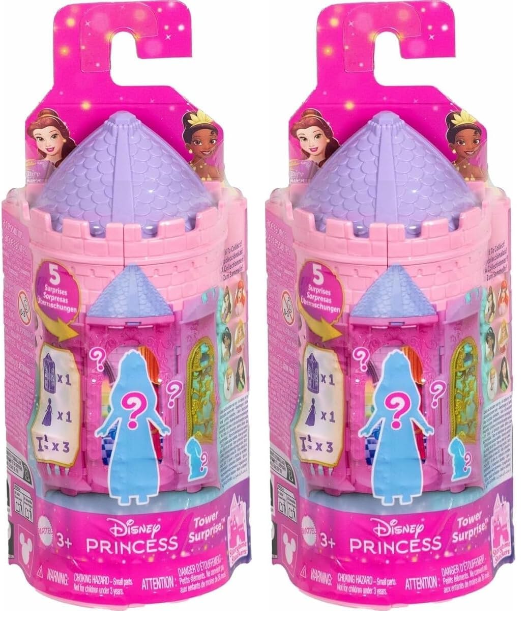 Mattel Disney Princess Tower Surprise Kleine Puppen & Zubehör, stapelbare Spielsets mit 4 Überraschu