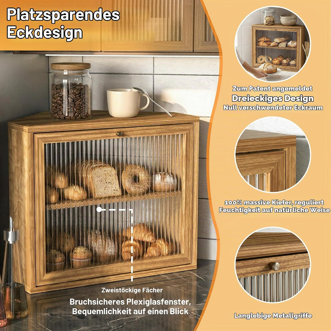 Brotkasten, 2 Etagen Holz Brotaufbewahrung, Gross Brot-Aufbewahrungsbox, Luftdichte Brotbox, Brothal