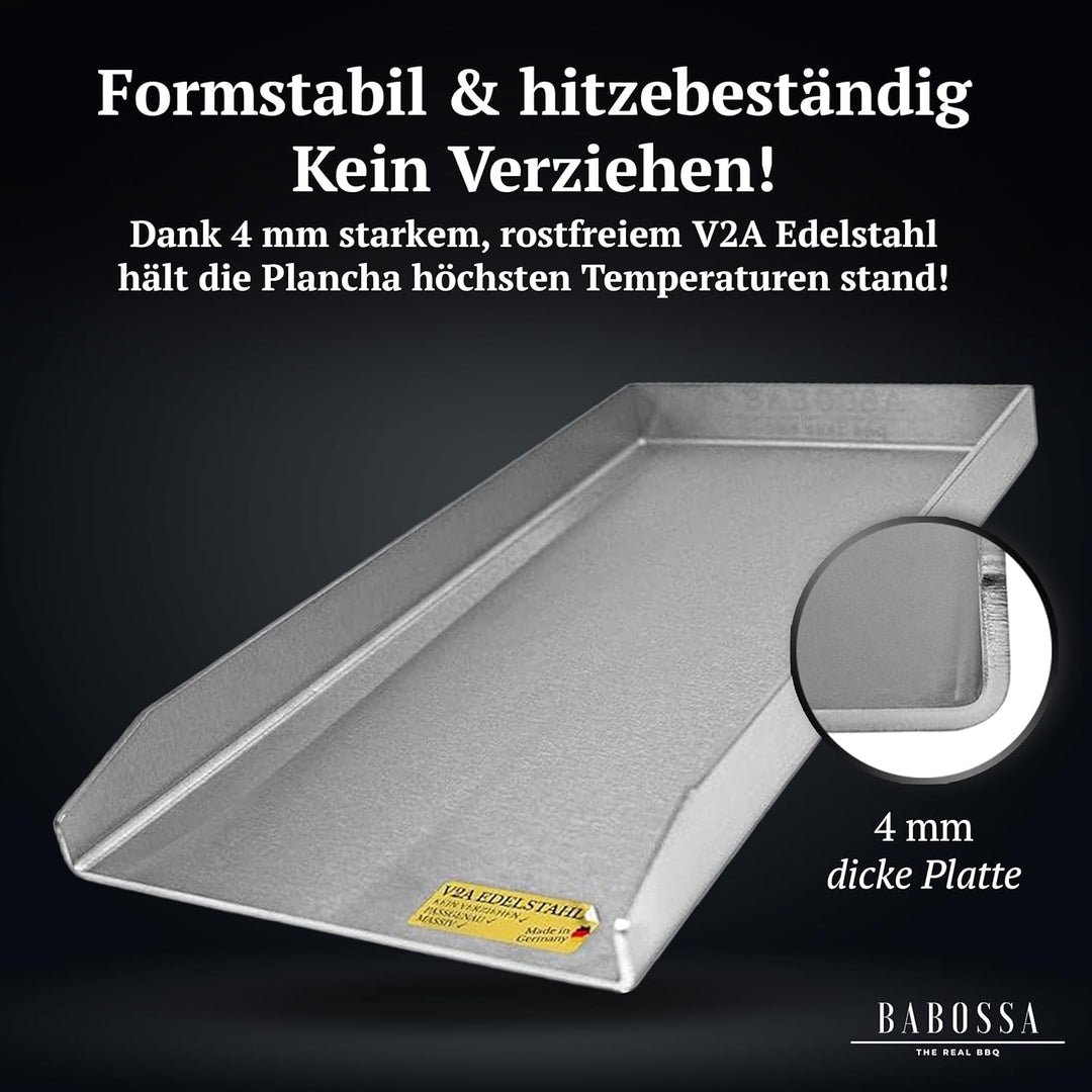 BABOSSA® Premium Plancha/Grillplatte [23.5x44.5cm] kompatibel mit Rösle Videro mit Vario Rost | Mass