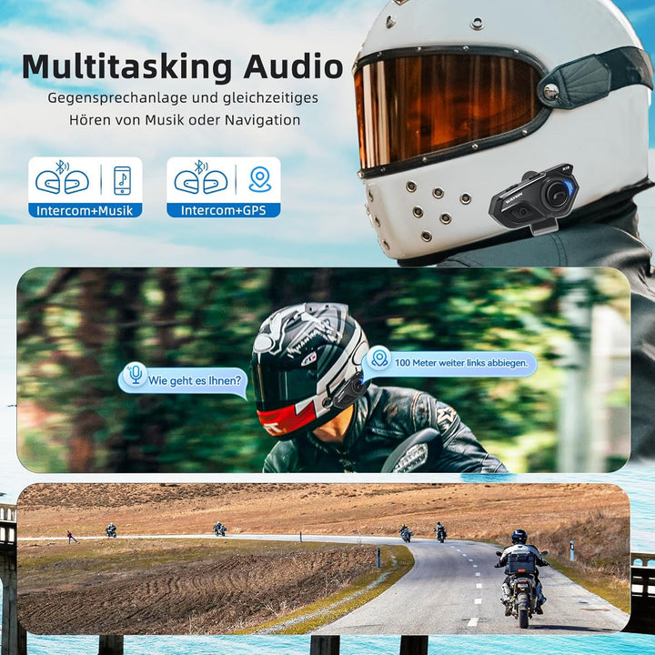 R16 Motorrad Bluetooth Headset –motorradhelm -Intercom mit Dual-Chip, Multi-Audio,IP67 wasserdicht,