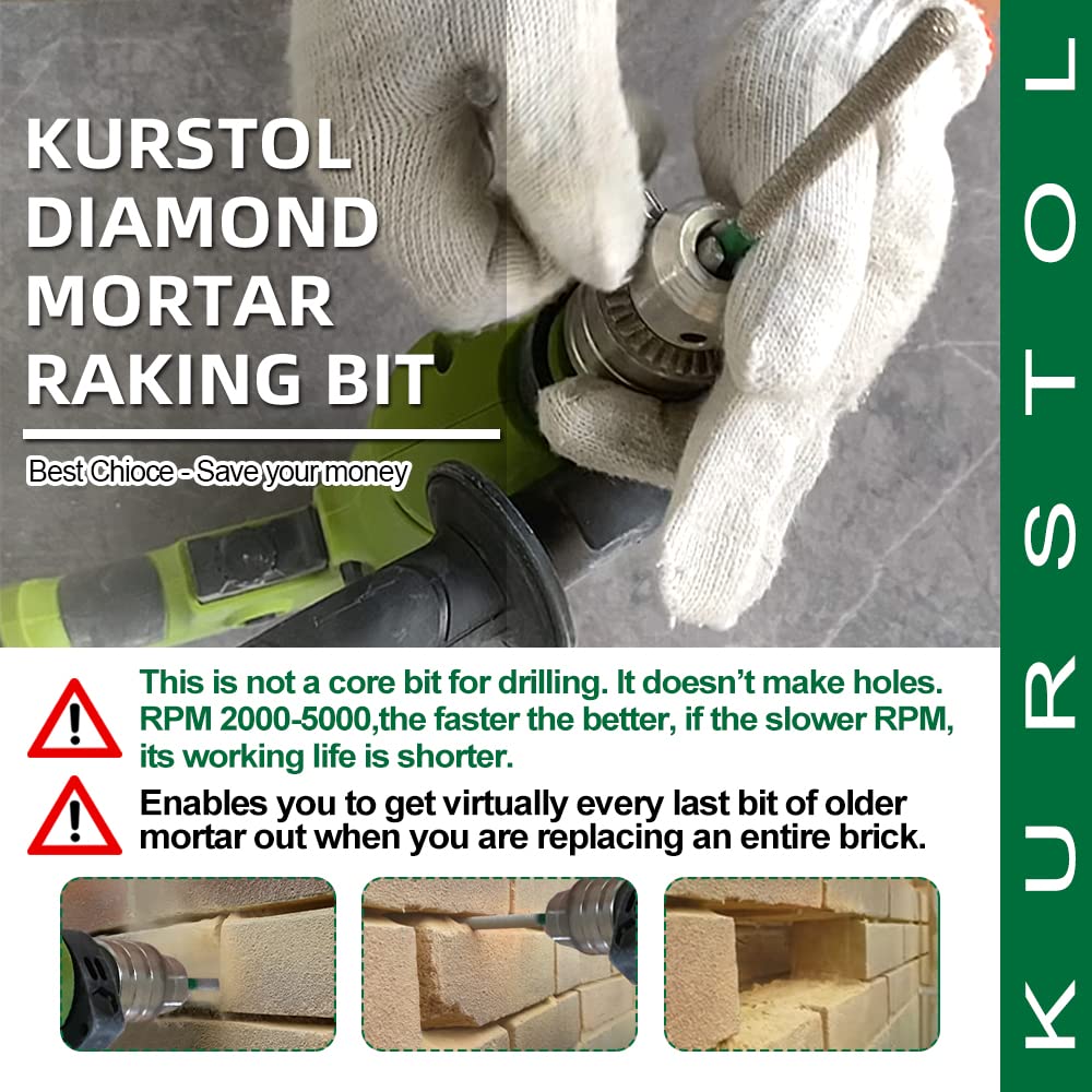 KURSTOL Diamant Mörtel Hakenbohrer – Diamant Fugenfräser 2 Stück 7,2 mm x 74 mm Rundschaft Tuck Poin