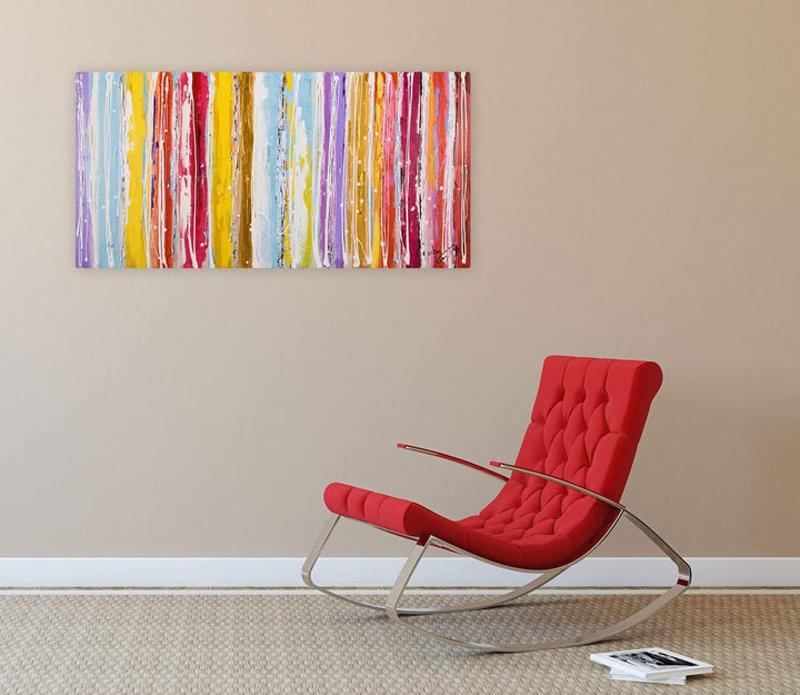 KunstLoft Leinwandbild | 100% HANDGEMALT | 120x60cm | Gemälde 'Line it ' | Abstrakt | Bunt | Wandbil