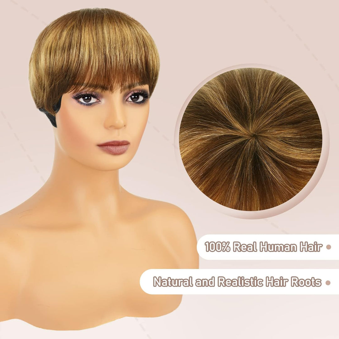 RUWISS Pixie Cut Perücken für Schwarze Frauen Pixie Cut Echthaar Perücken Short Layered Perücken Upp