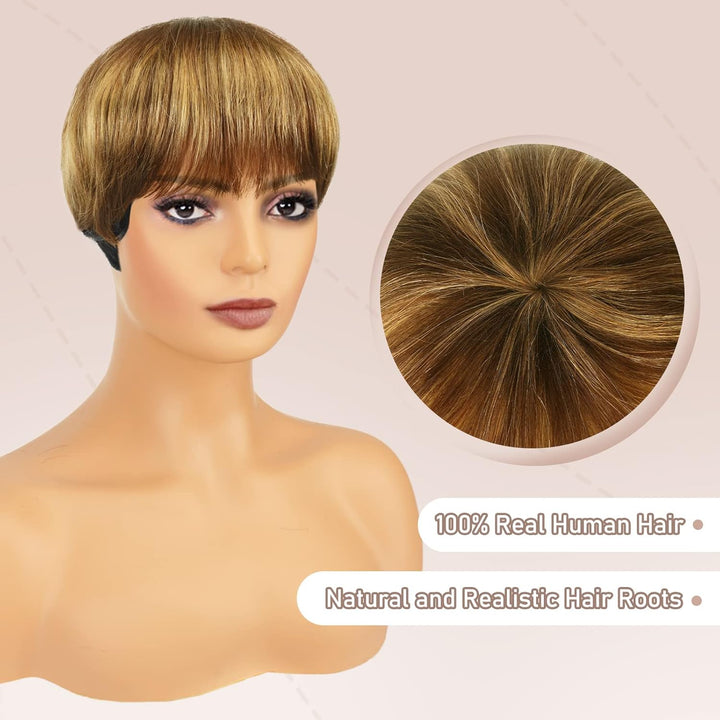 RUWISS Pixie Cut Perücken für Schwarze Frauen Pixie Cut Echthaar Perücken Short Layered Perücken Upp