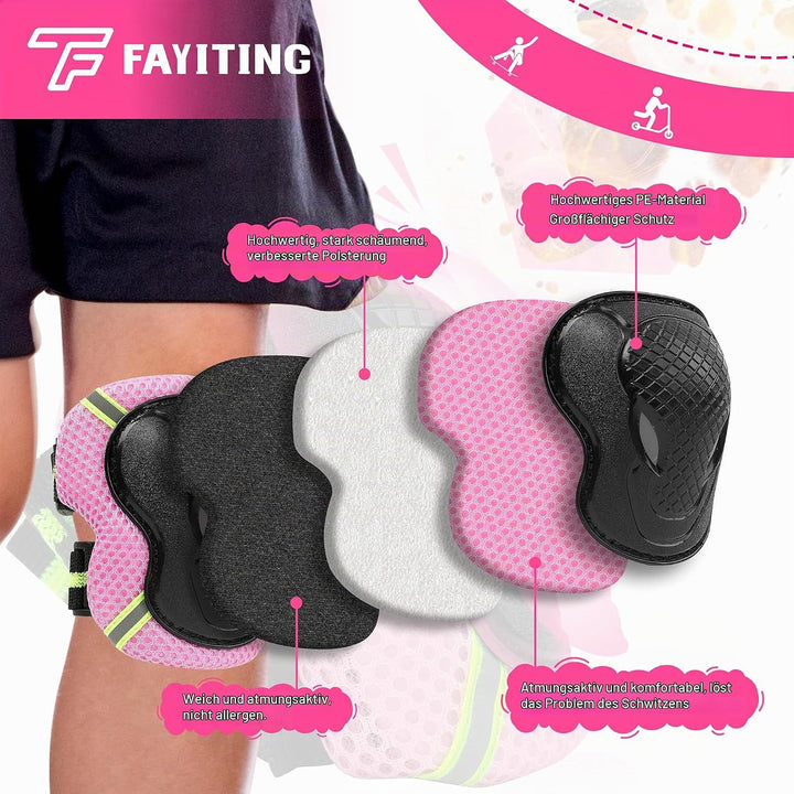 FAYITING Knieschoner Kinder 6-in-1-Set, Schützer Inliner Kinder Geeignet zum Skateboarden, Fahrrad u