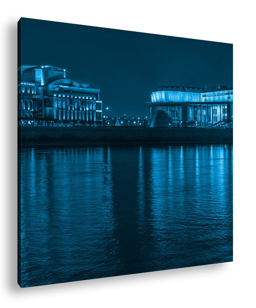 deyoli Küste von Budapest Format: 70x70 Effekt: Monocrome Blau als Leinwandbild, Motiv fertig gerahm