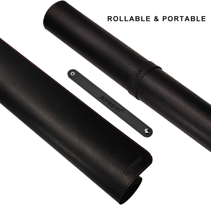 ZORESYN PU Leder Schreibtischunterlage XXL 110x50cm - rutschfeste Büro-Matte mit Rollband Premium Ti