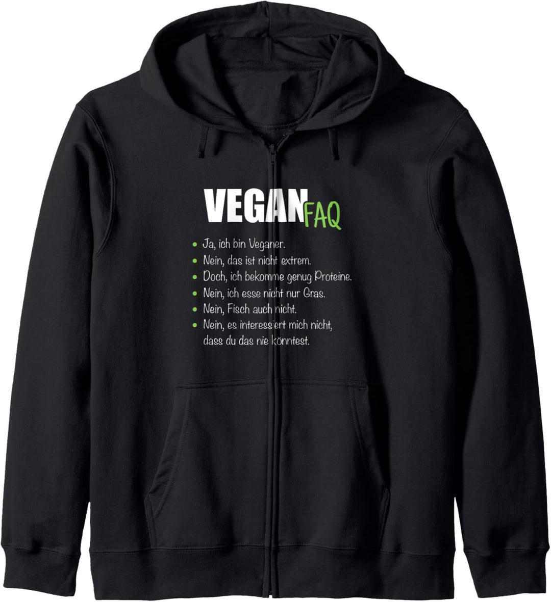 Vegan FAQ Veganer Fragen Spruch Gesund Essen Umwelt Witzig Kapuzenjacke