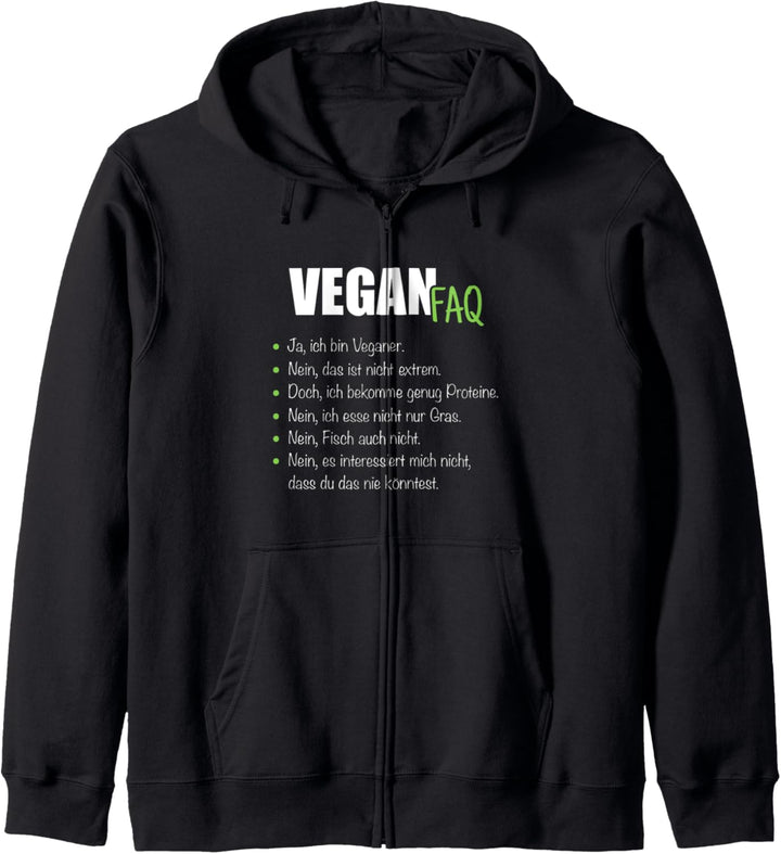 Vegan FAQ Veganer Fragen Spruch Gesund Essen Umwelt Witzig Kapuzenjacke