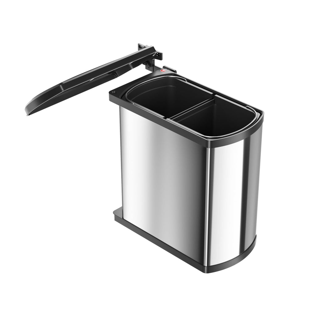 Hailo Abfallsammler 341610 | Duo 16 L Mülleimer | Einbau ab 45 cm Schrankbreite | Edelstahl Schwarz