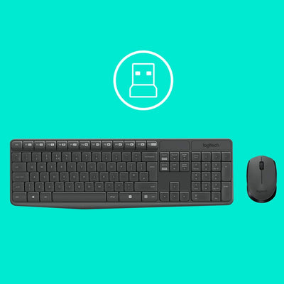 Logitech MK235 Kabelloses Set mit Tastatur und Maus für Windows, Portugiesisches QWERTY-Layout - Gra