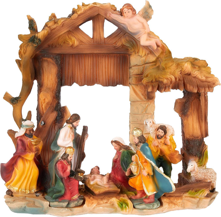 BRUBAKER Weihnachtskrippe - Jesus, Maria, Josef und die Könige im Krippenstall - 22 cm Tischkrippe W