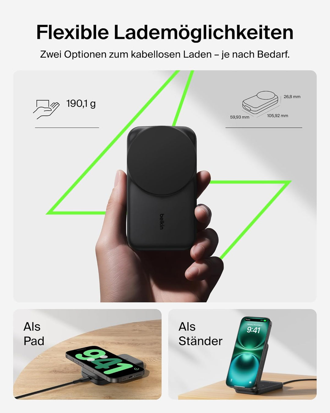 Belkin UltraCharge 3 in 1 Ladestation mit Qi2.2, 25W, Ladegerät MagSafe Kompatibel, Induktive Ladest