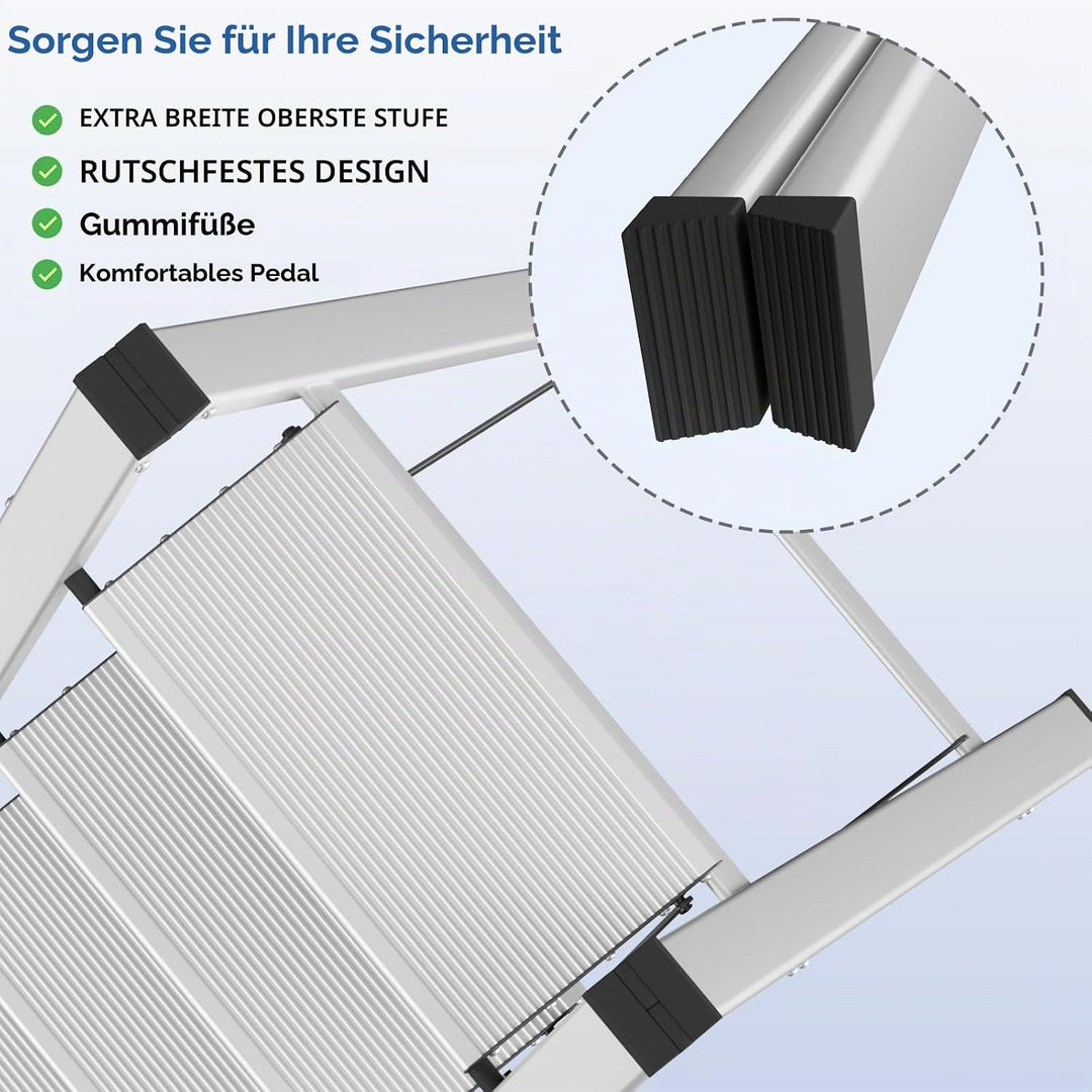 TLGREEN Alu Trittleiter 4-Stufen-Leiter Klappleiter rutschfeste Stehleiter Haushaltsleiter Multifunk