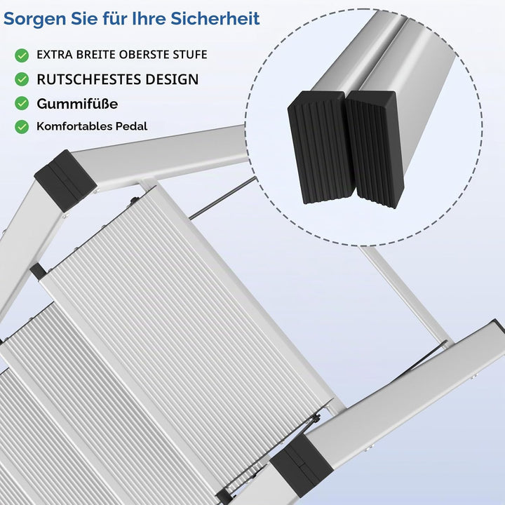TLGREEN Alu Trittleiter 4-Stufen-Leiter Klappleiter rutschfeste Stehleiter Haushaltsleiter Multifunk