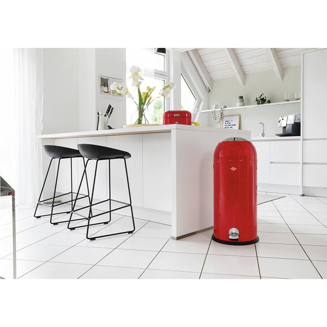 WESCO Kickmaster Maxi Abfallsammler in der Farbe rot, pulverbeschichtetes Stahlblech, eingebauter Dä
