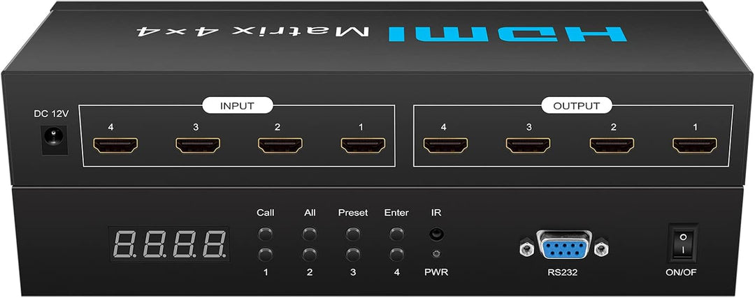 HDSUNWSTD HDMI Matrix Switch 4x4,4K HDMI Matrix Switcher Splitter 4 in 4 Out Box mit RS232 & IR & Bu