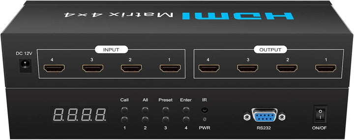 HDSUNWSTD HDMI Matrix Switch 4x4,4K HDMI Matrix Switcher Splitter 4 in 4 Out Box mit RS232 & IR & Bu