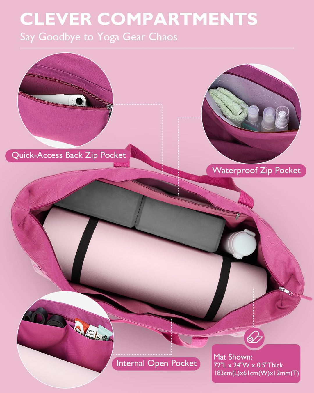 Gonex Yogatasche, Extra Grosse Canvas Sporttasche mit Wasserdichtem Fach & Metallreissverschluss, Fü