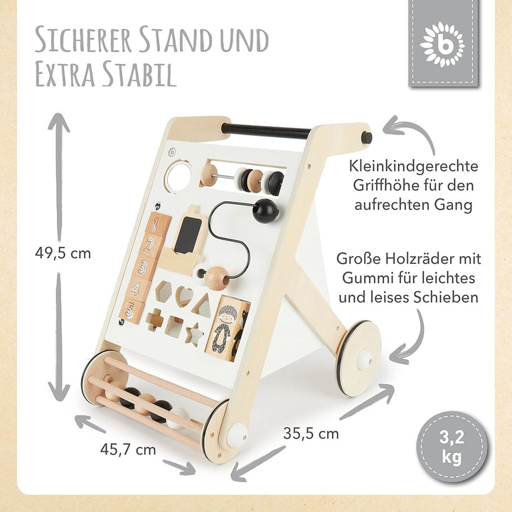 Bieco Lauflernwagen Holz, schwarz weiss | Multifunktionale Baby Lauflernhilfe | Laufwagen für Babys