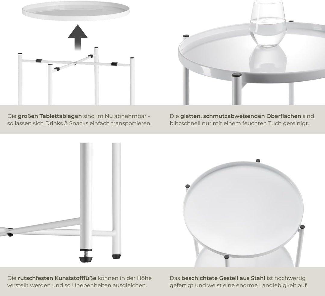 tectake® Tisch rund, Beistelltisch Metall, Kleiner Tisch, Couchtisch mit Stauraum, Coffee Table für