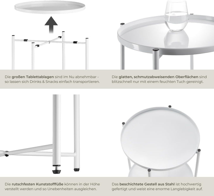 tectake® Tisch rund, Beistelltisch Metall, Kleiner Tisch, Couchtisch mit Stauraum, Coffee Table für